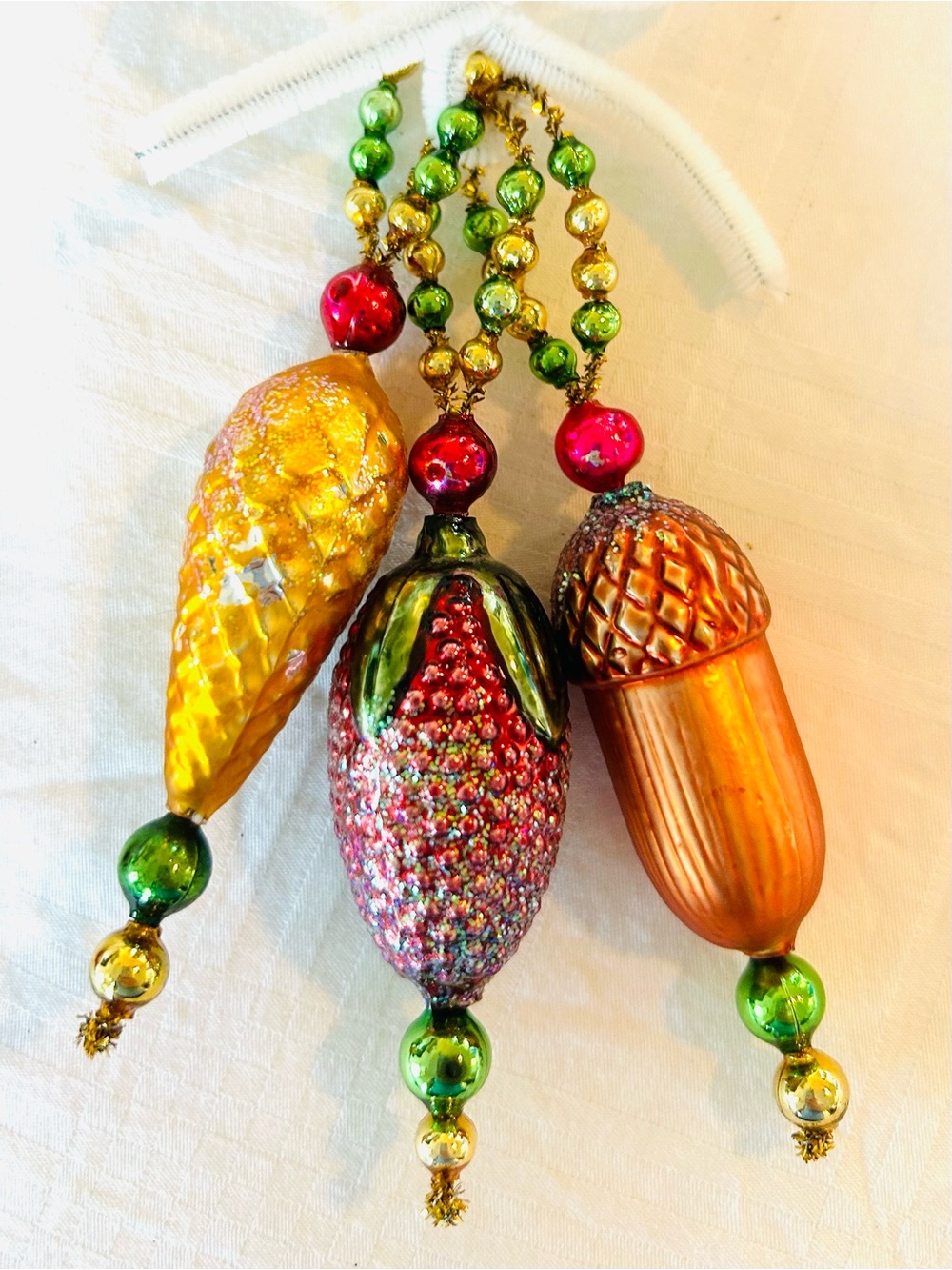 Vintage Repurposed Fall ornaments, extra Lg Christopher Radko Glass garland bead